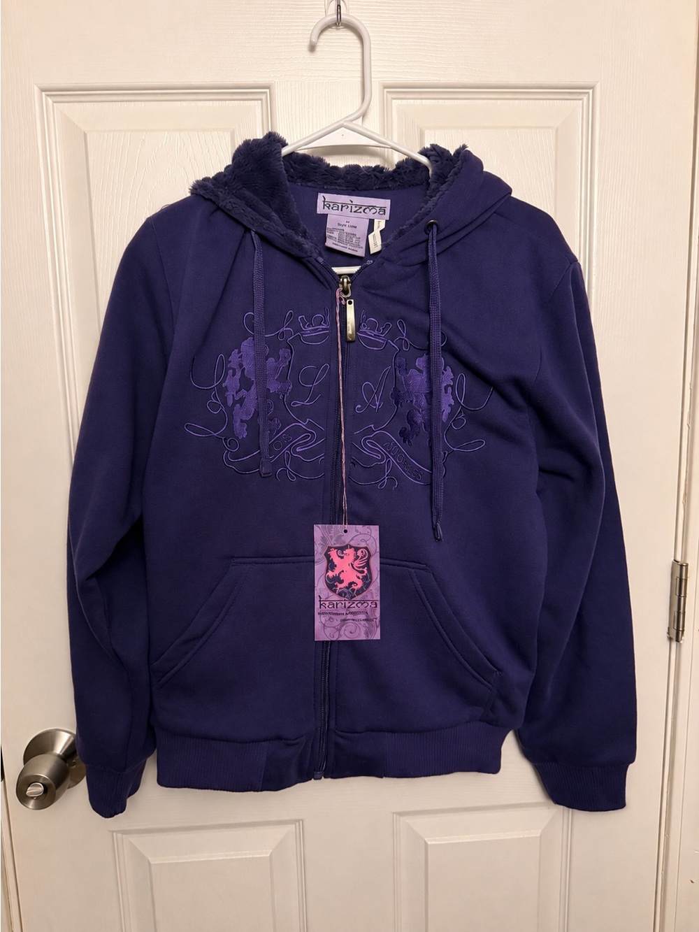 Karizma Y2K Purple Faux Fur Lined Zip-Up Hoodie – Size M 💜